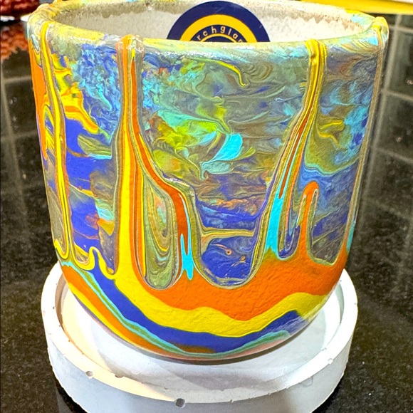 Multicolor Abstract Ceramic Planter with saucer. Handmade. Size 4”by3”. - Picture 1 of 7